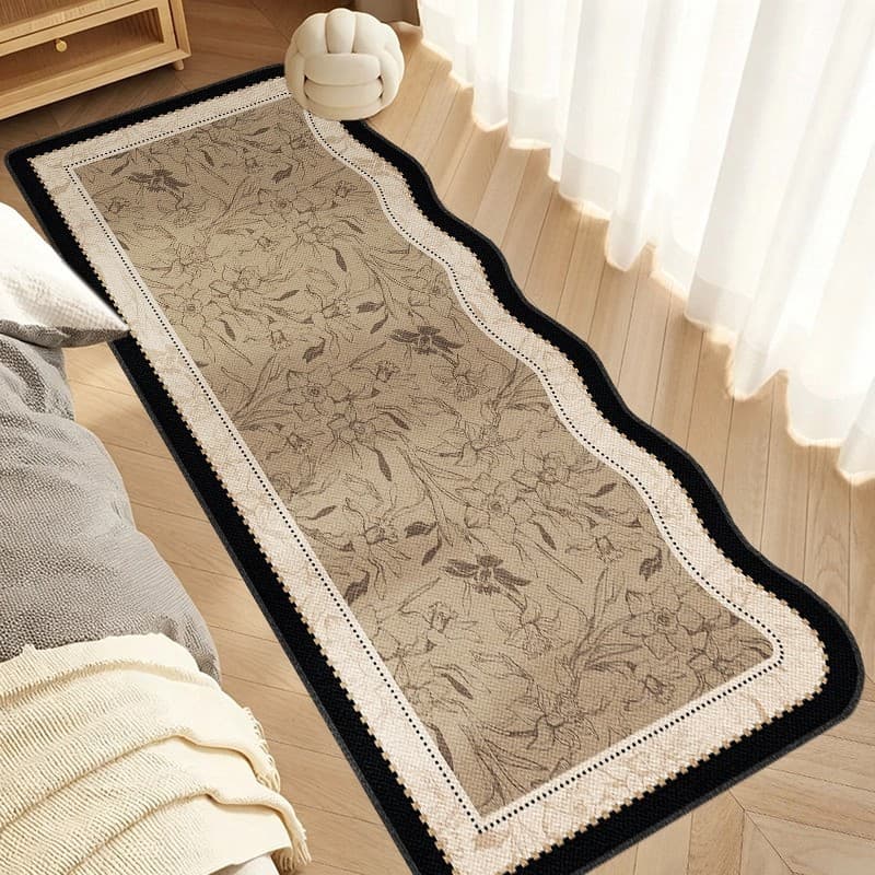 French Style Bedroom Loop Pile Bedside Rug Premium Master Bedroom Stain-Resistant Easy Care Floor Mat Home Vintage Long Strip