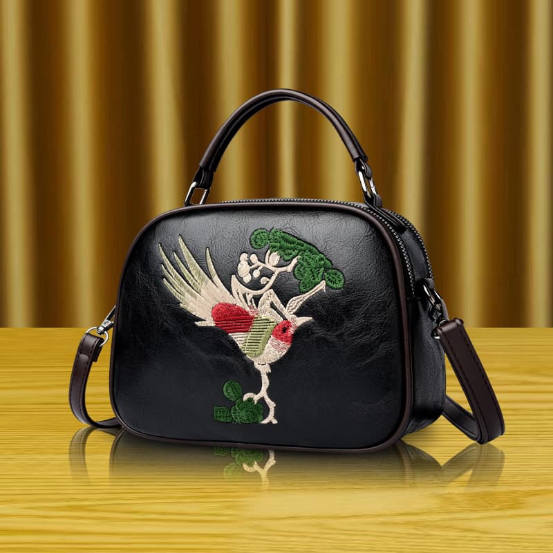 Women's Embroidered Magpie Apple Bag 2026 New Practical Small Boston Bag Niche Ladies Handbag