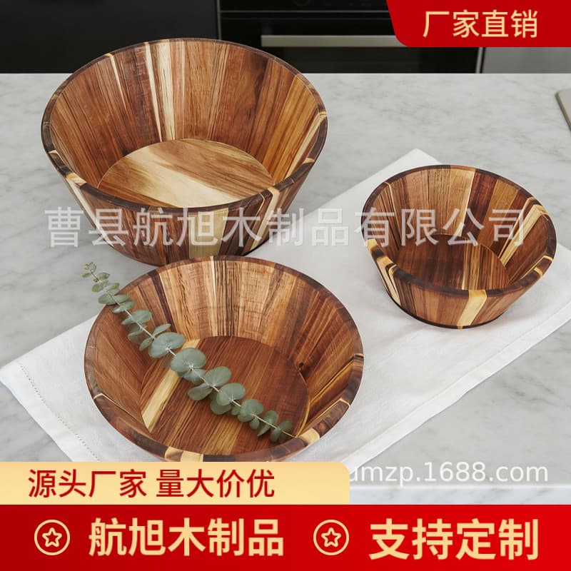 Solid wood large salad bowl, cold noodle bowl, snack porridge bowl, wooden light food container, fruit salad bowl, wooden fruit bowl
