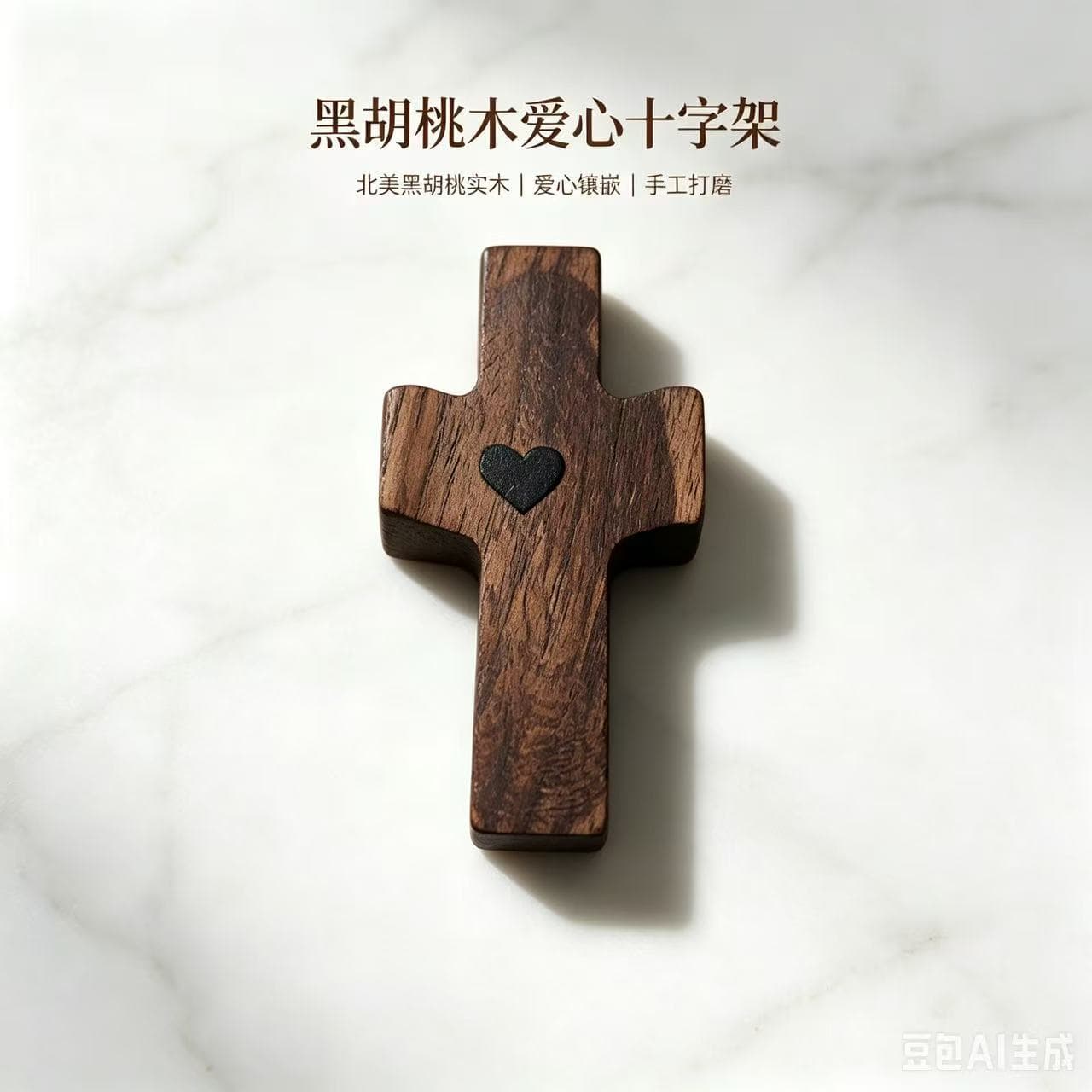 Cross-border black walnut love cross ornaments wooden crafts religious decoration hand-polished love inlaid