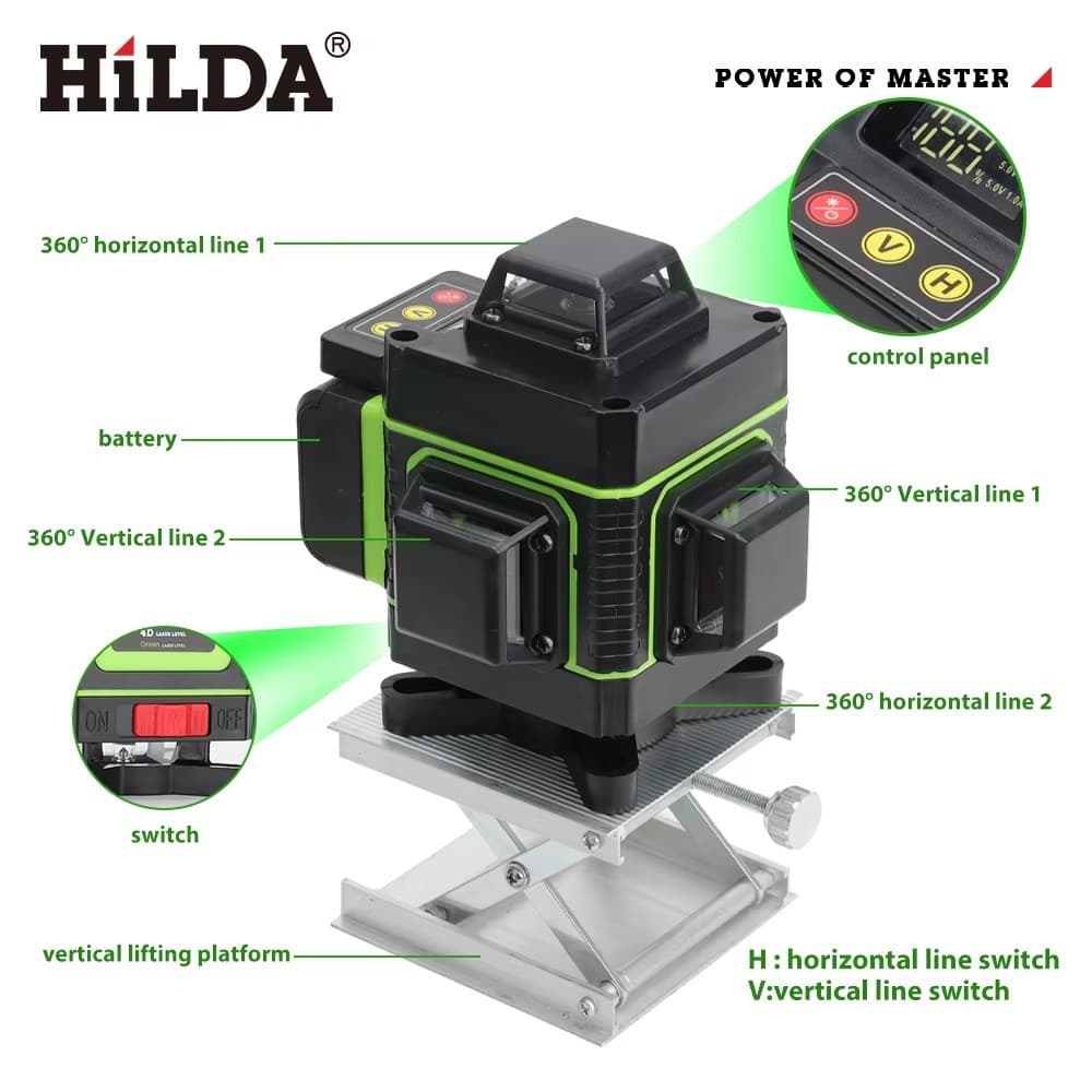 16-Line 4D Green Laser Level High Precision Auto-Leveling Floor Tile Wall Tile Laser Level