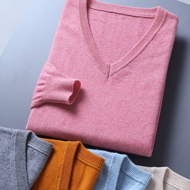 Plus Size Wool Sweater Men's V-Neck Korean Style Loose Solid Color Knitted Base Layer Spring Autumn Plus Size Solid Color Casual Sweater
