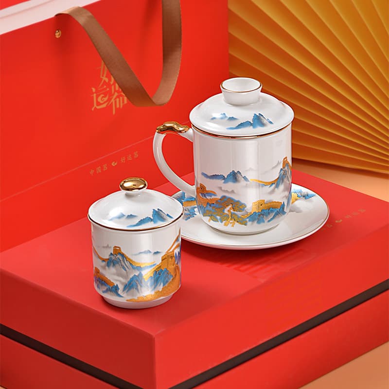Chinese Ceramic Tea Cup with Lid and Tea Strainer, Office Tea Cup with Filter, Bone China Tea Separation Cup