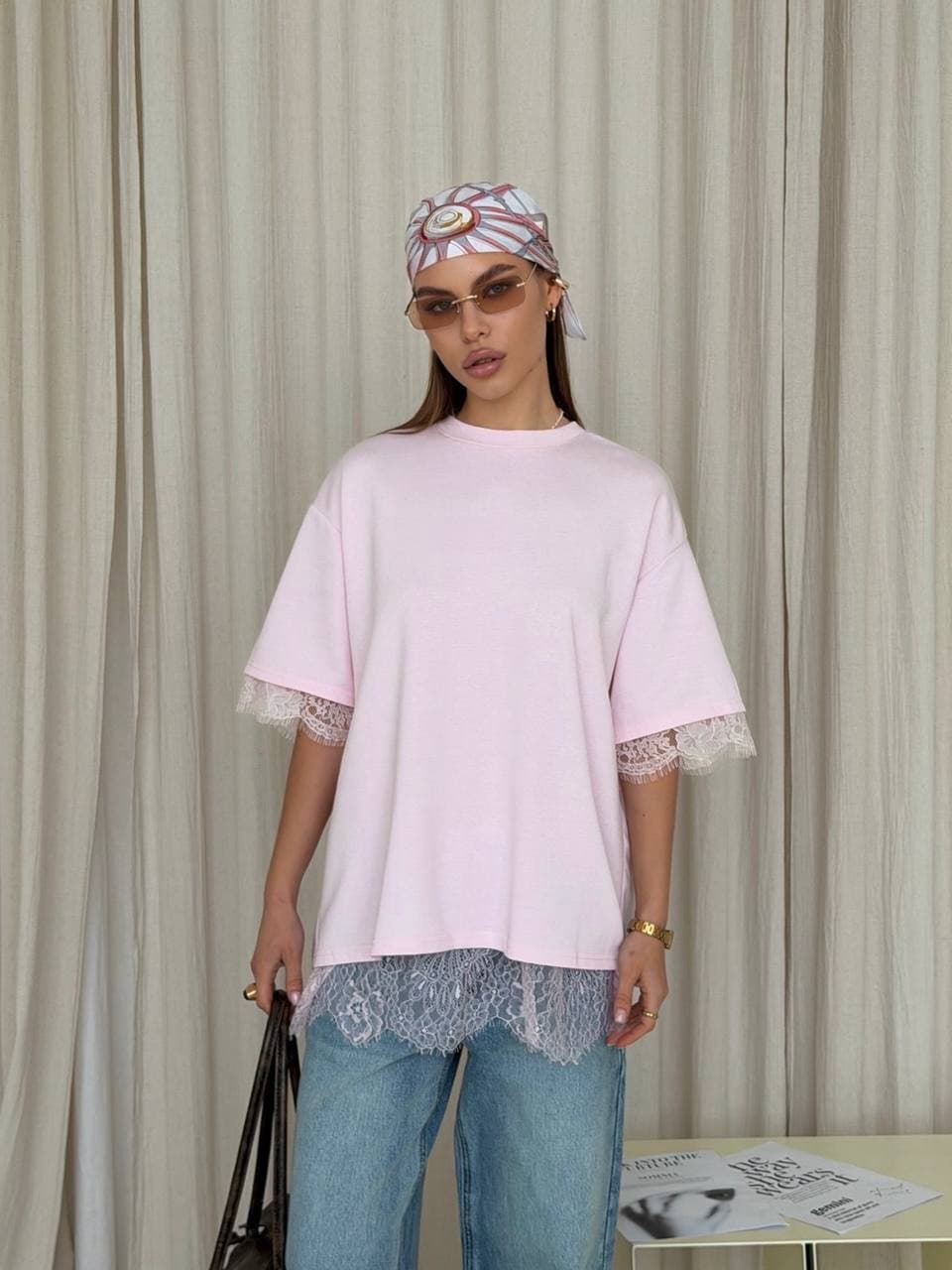 2026 Summer Casual Loose Lazy Style Lace Patchwork T-Shirt for Women, Niche Design Back Slit Short Sleeve Trend