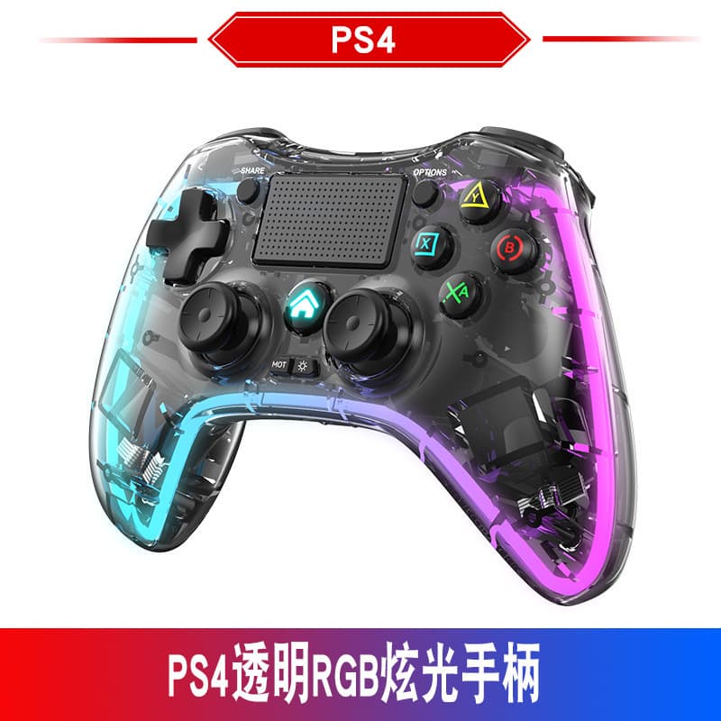 PS4 Game Controller Transparent RGB Light Wireless Bluetooth Controller for PC Switch Mobile Phone