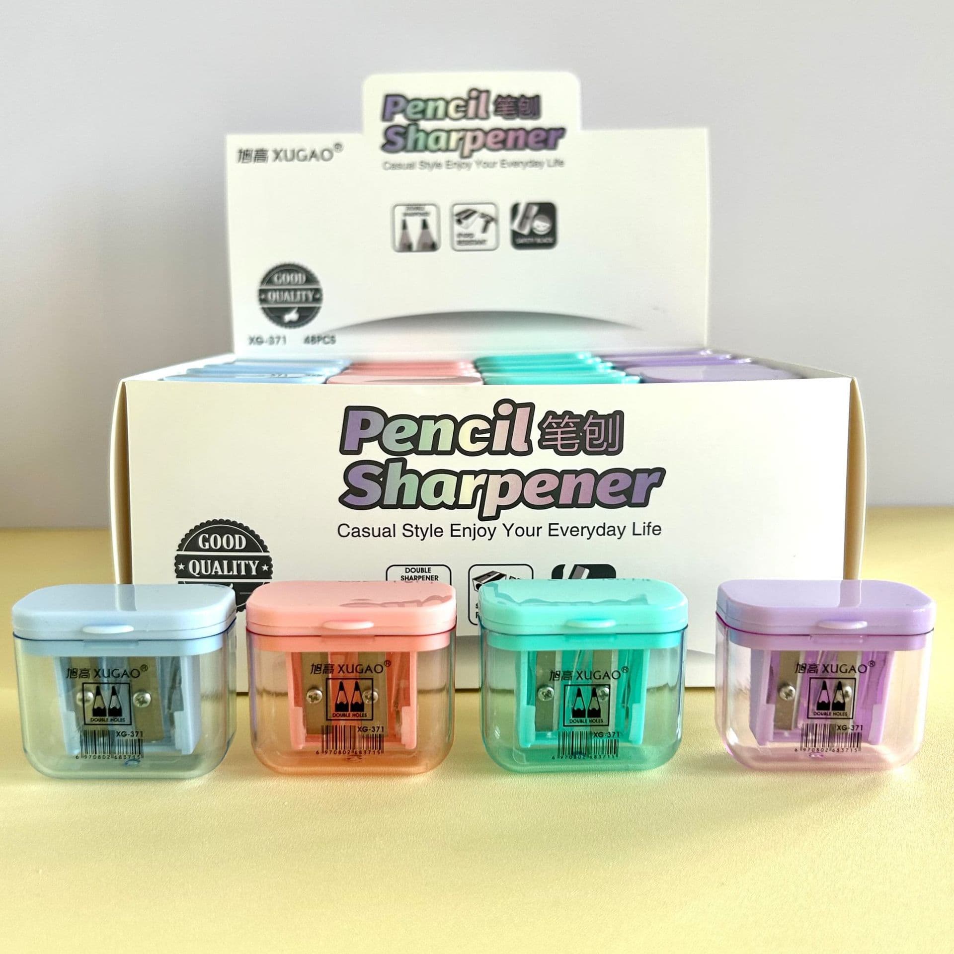 Candy color pencil sharpener with double hole cap, small portable pencil sharpener, good-looking mini pencil sharpener for primary school students