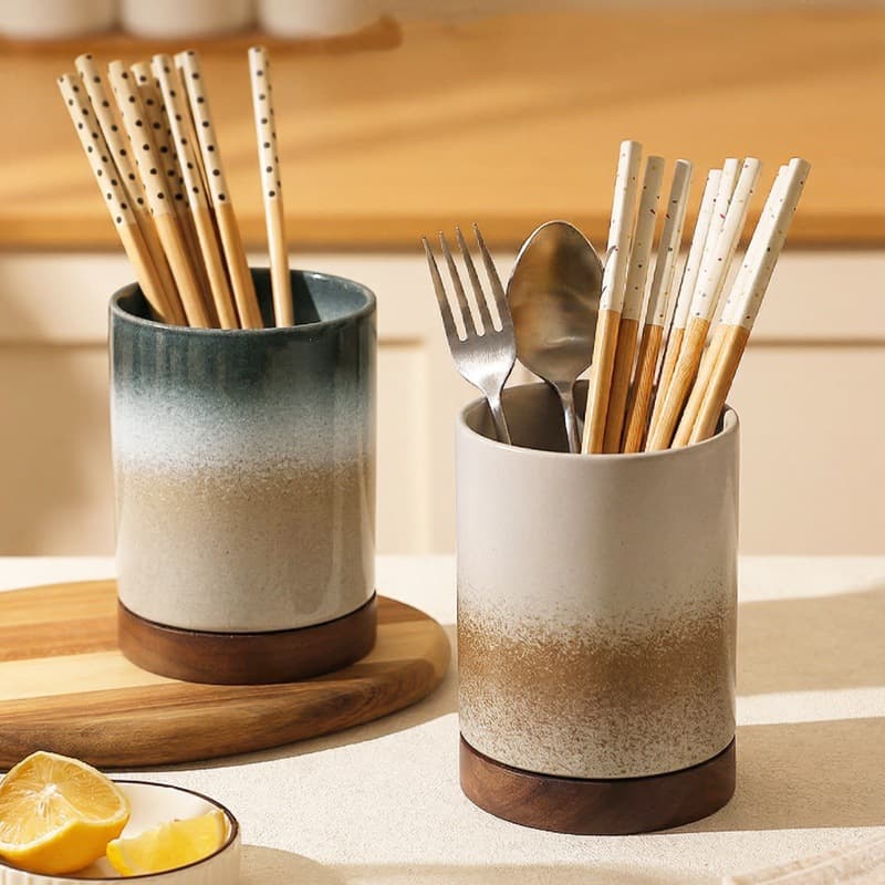 Cross-Border Ceramic Chopstick Holder, Kiln-Transformed Chopstick Basket, Draining Japanese-Style Commercial Chopstick and Fork Spoon Storage, Wholesale