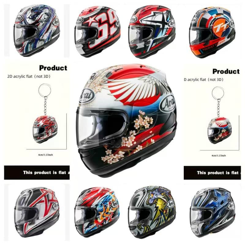 Cross-border new 2D motorcycle helmet acrylic keychain custom bag pendant car rearview mirror pendant