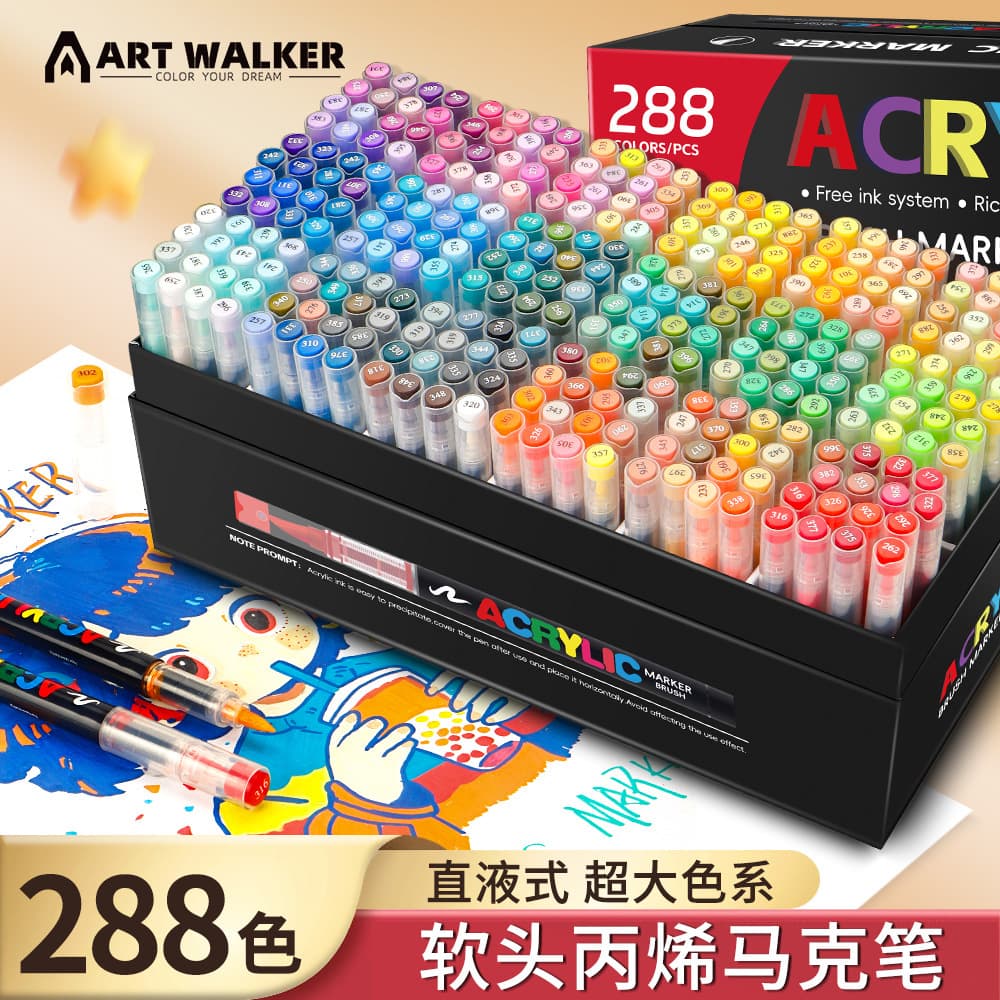 Direct Liquid Acrylic Marker Pen 288 Colors Large Color Range Marker Pen Art Student Professional Acrylic Paint Brush Set Wholesale