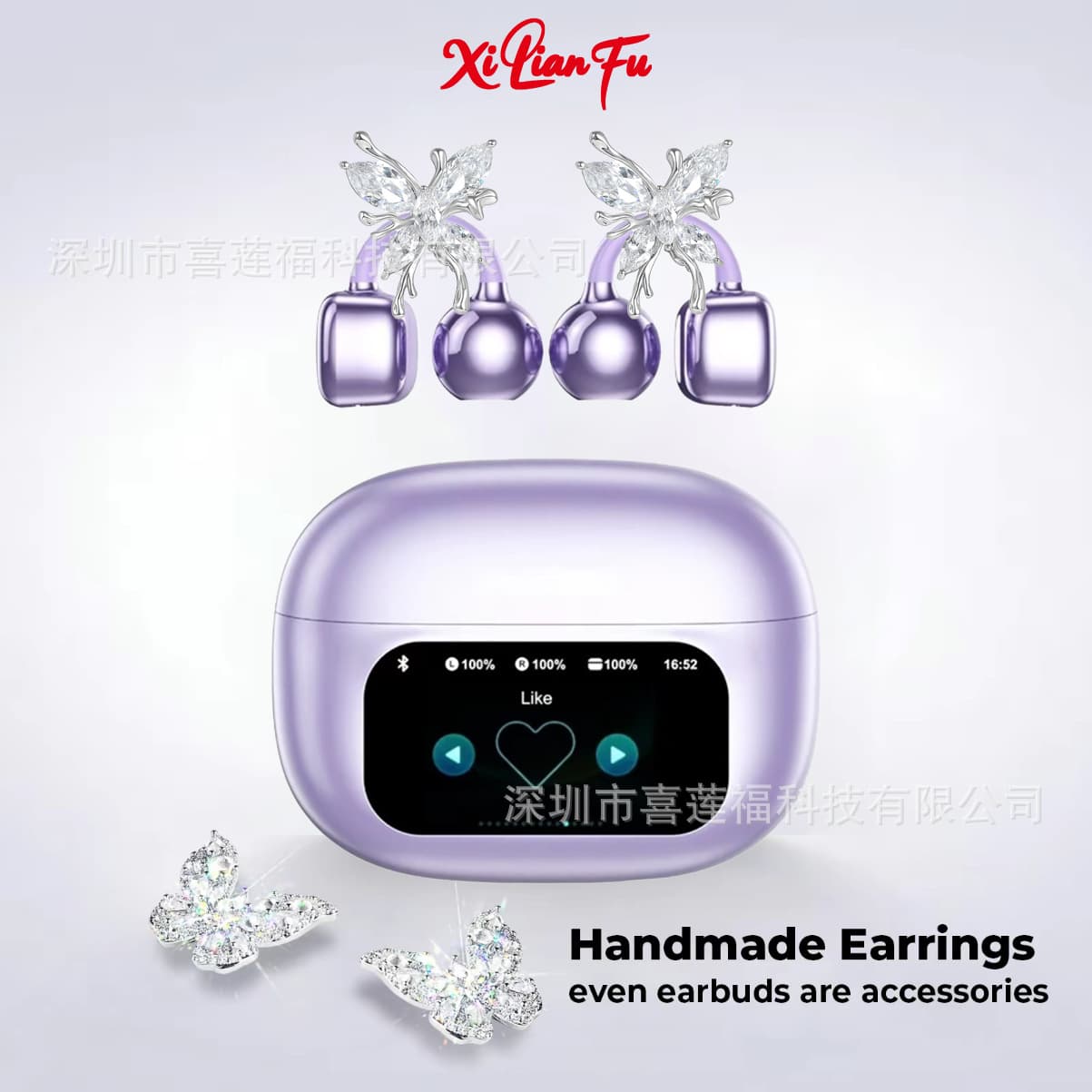 Tk Hot-Selling AI Smart Translation Bluetooth Earphones C02, Ultra-HD Touch Screen with Butterfly Diamond Buckle, High-Aesthetics Earphones