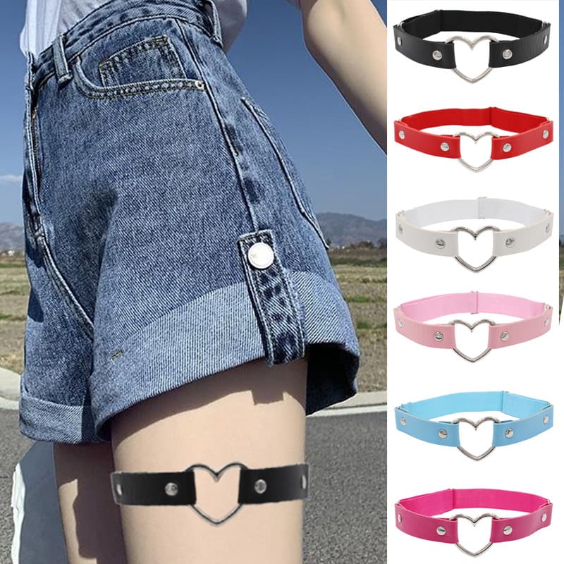 Zippe European and American Harajuku Punk Street Style Heart-shaped Leather Leg Chain Single-layer Heart-shaped Street Dance Leg Garter Anklet