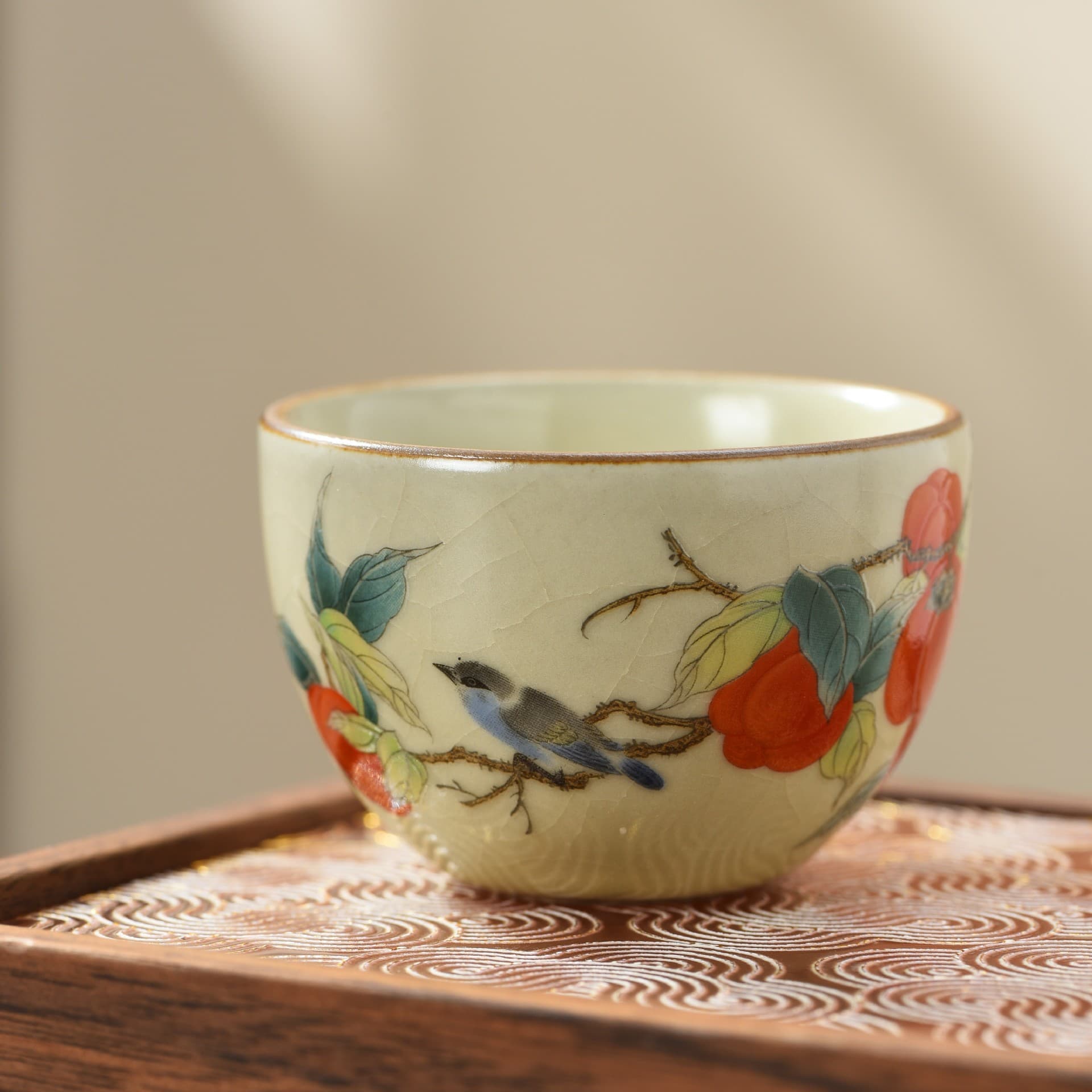 Ru Kiln New Chinese Style Kung Fu Tea Cup Ceramic Host Cup Guest Cup Tea Drinking Cup Tasting Cup Single Cup Round Bottom Cup 50ml