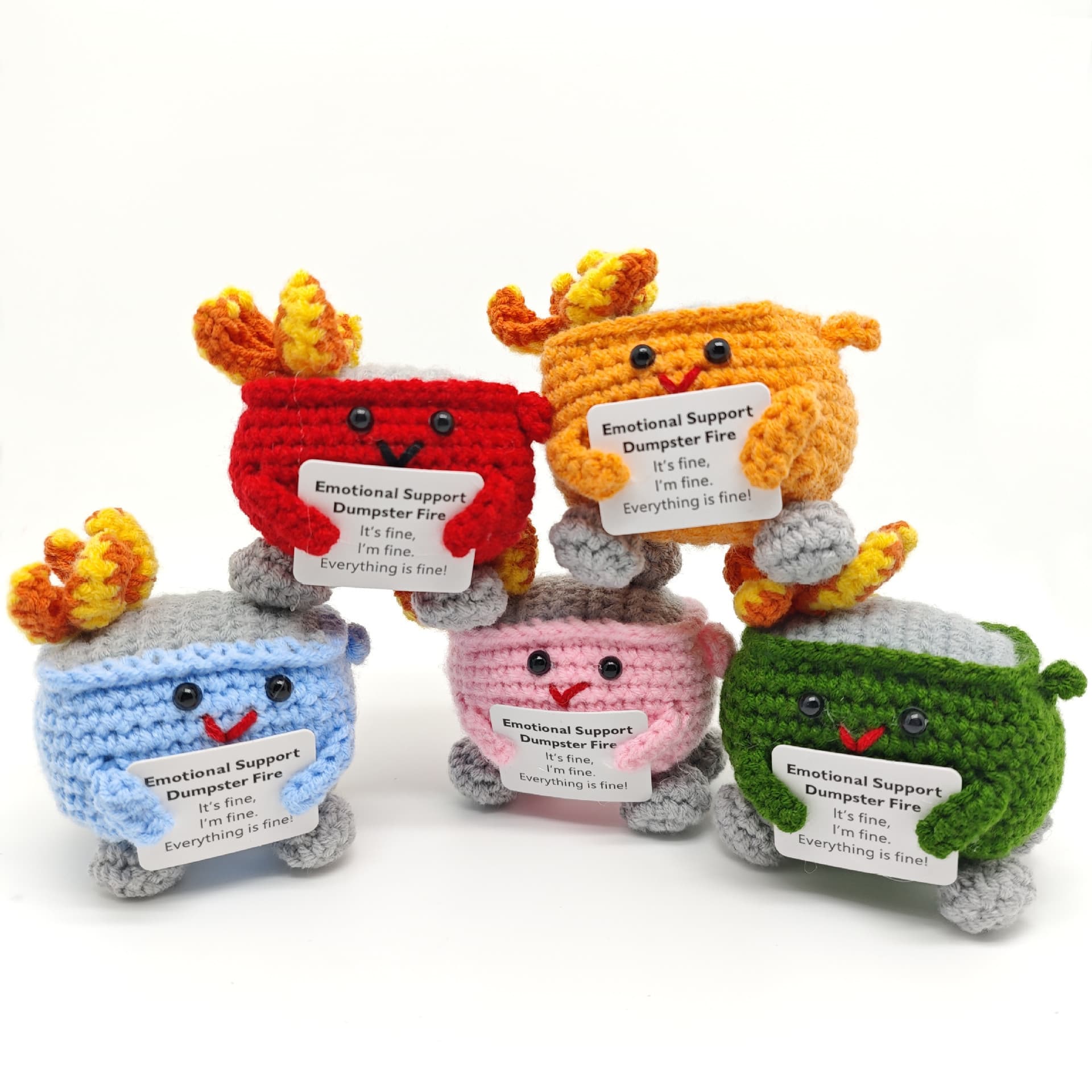 Amazon New Arrival Emotional Dumpster Fire Hand-crocheted Positive Energy Fire Extinguisher Doll Ornament