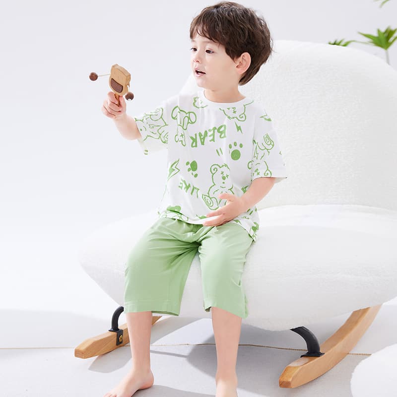 2025 Children's Pajamas Boys Summer Thin Modal Short Sleeve Seven-Point Pants Yike Silk Homewear