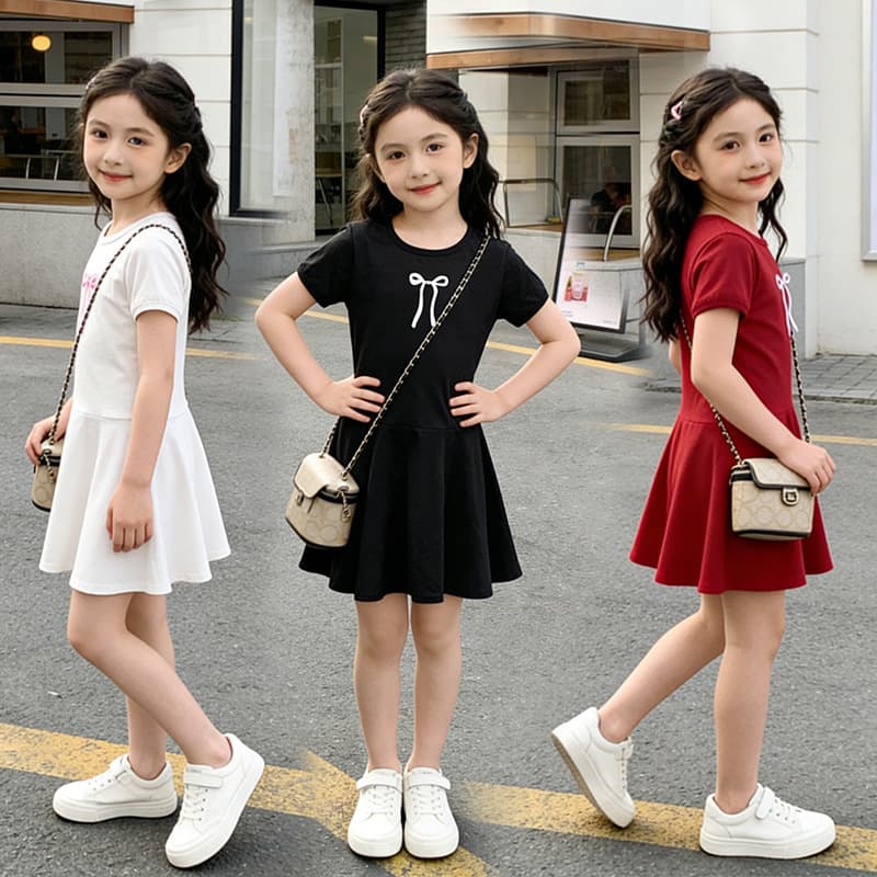 2026 Summer Girls Dress New European Style Baby Girl Summer Dress Fitted Waist Princess Dress Fashion