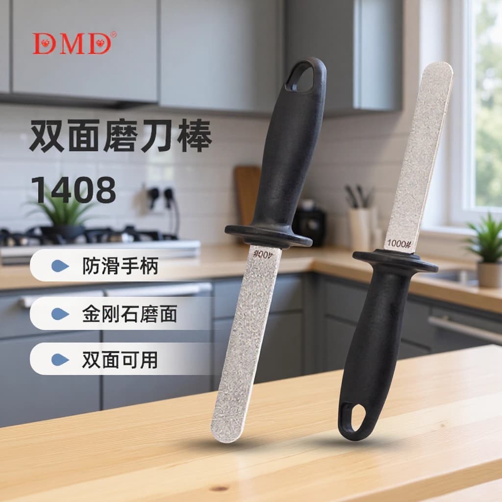 Dmd Knife Sharpener Diamond Double-Sided Sharpening Rod 400/1000 Grit for Kitchen Knives and Scissors, Special Powder Steel Kitchen Knife