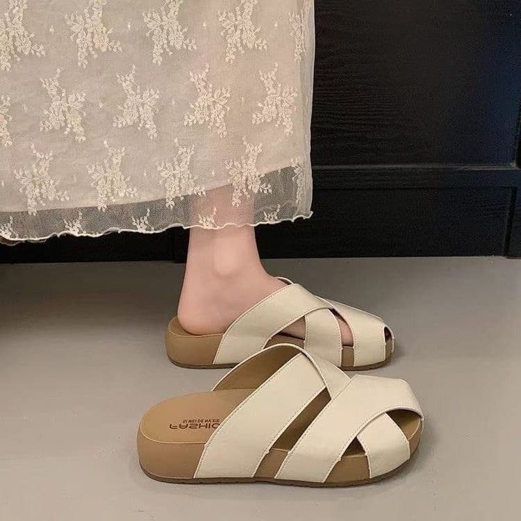 Thick-Soled Platform Birkenstock Sandals for Women 2026 Spring Summer New Style Slip-On Woven Roman Closed-Toe Mules