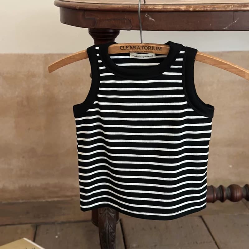 New Kids Vest Summer Boys Girls Japanese Trendy Solid Color Sleeveless Baby Casual Embroidered Stretchy Striped Top