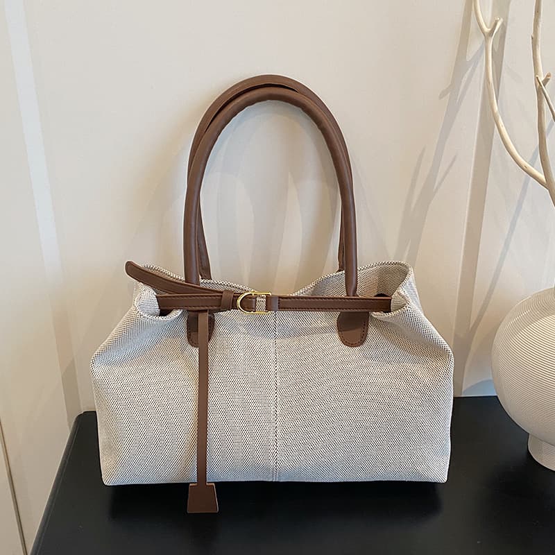 Fashion 2025 New Color-Block Chic Retro Large-Capacity Commuter Single-Shoulder Canvas Underarm Handbag Tote Bag for Women