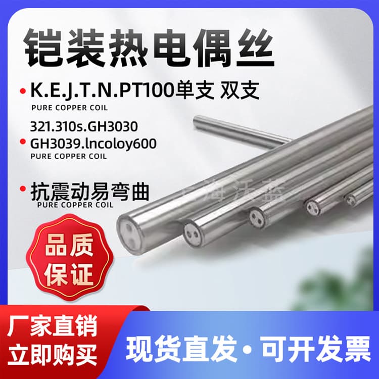 Flexible high-temperature armored thermocouples (K, N, E, J, T types) and PT100 thermal resistors, single or dual element