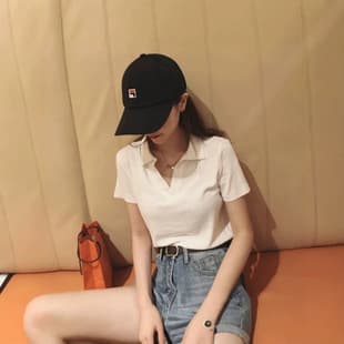 High-Waist Slim Fit White Top for Women 2025 Summer New Simple Commuter Polo Collar Design