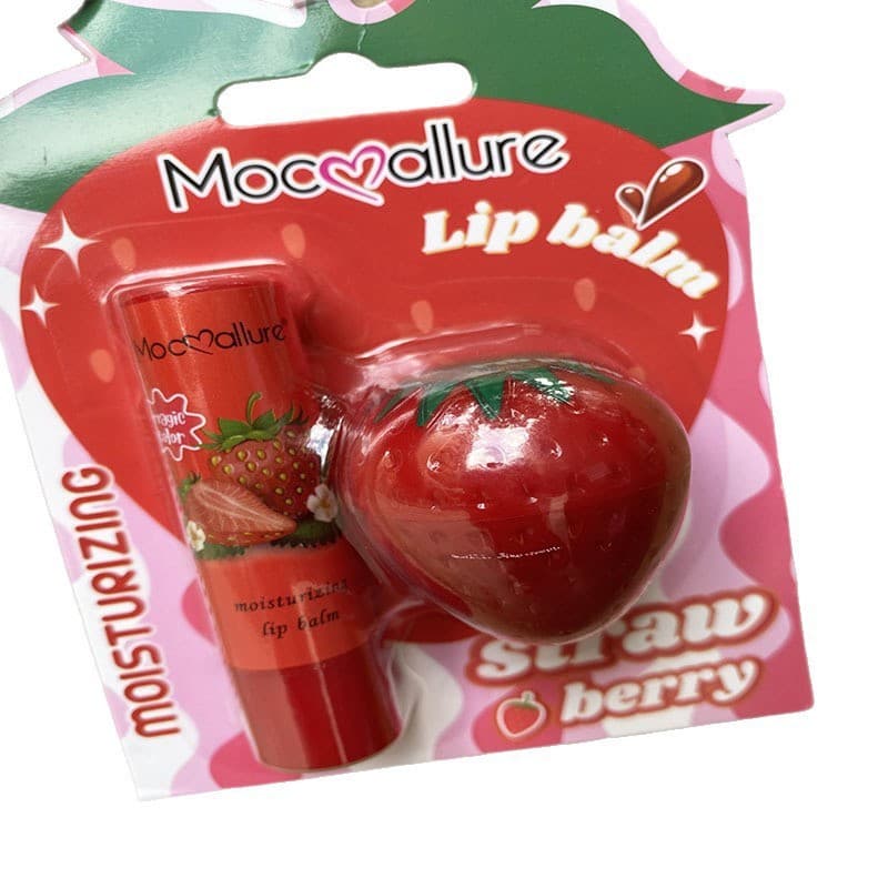 Mocoallure Cross-Border Strawberry Shaped Lip Balm, Moisturizing, Color Changing, Strawberry Flavor Lip Balm Set