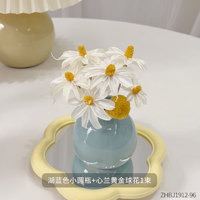 Ins Cream Style Ceramic Colorfulful Small Vase Ornaments Living Room Flower Arrangement Office Desktop Decoration Artificial Flower Set