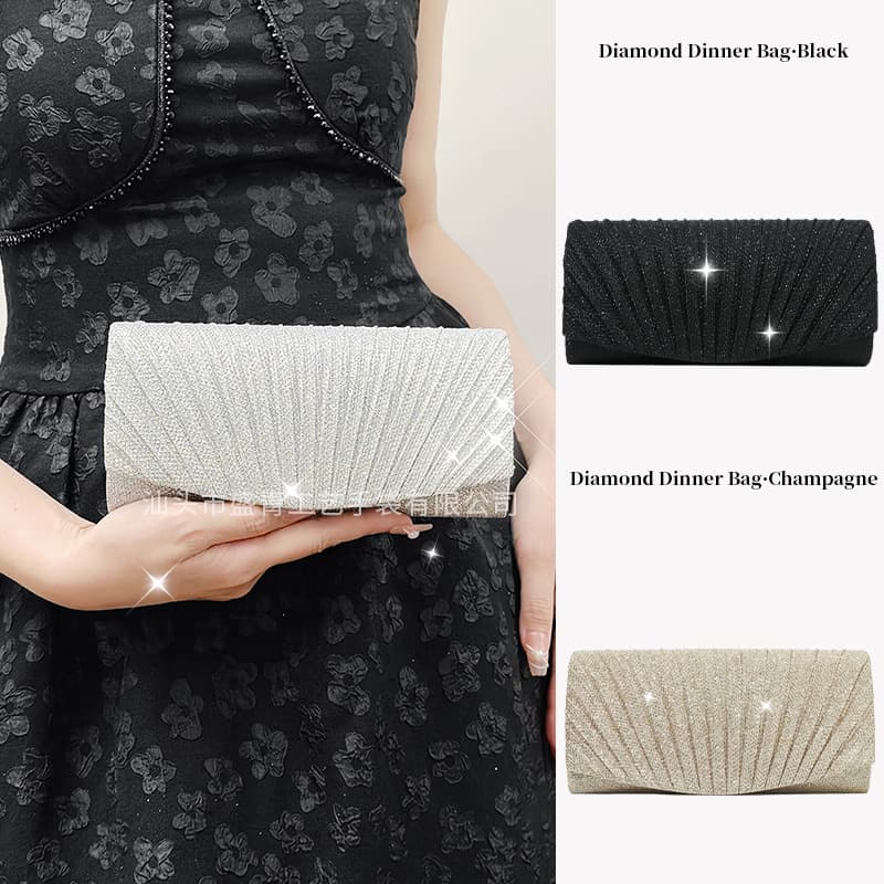 Foreign trade European and American style evening bag, pleated women's bag, versatile mini clutch, fashionable banquet dress bag, factory wholesale.