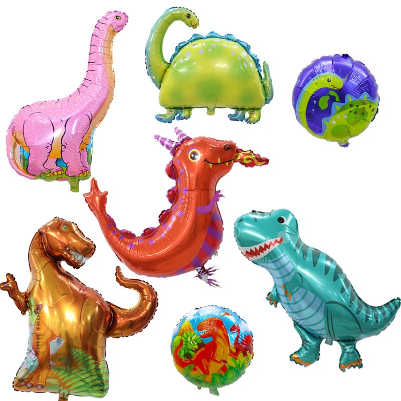 Children's Birthday Party Supplies Tropical Rainforest Dinosaur T-Rex Long-Neck Dinosaur Theme Aluminum Foil Balloons Wholesale