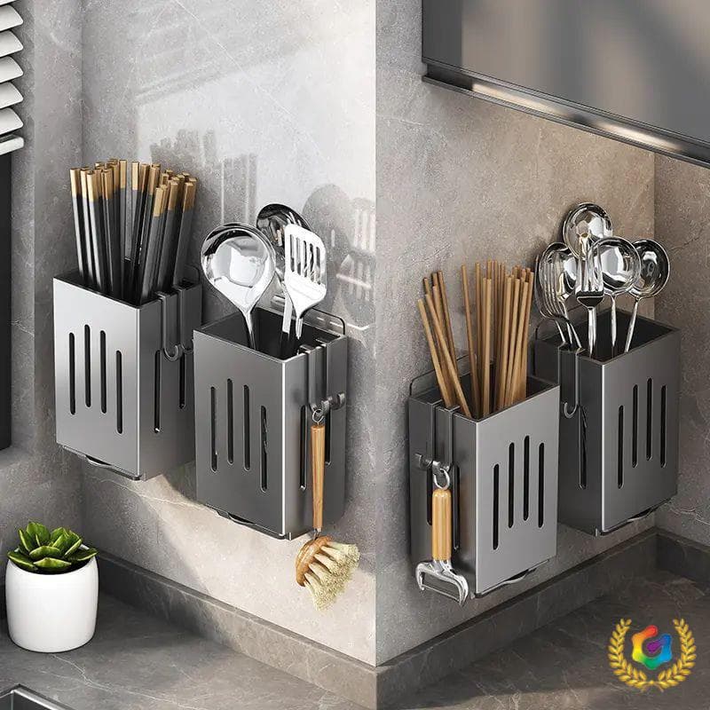 ⇗Chopsticks storage box, wall-mounted chopsticks holder, kitchen storage rack, no drilling required, household draining spoons and chopsticks