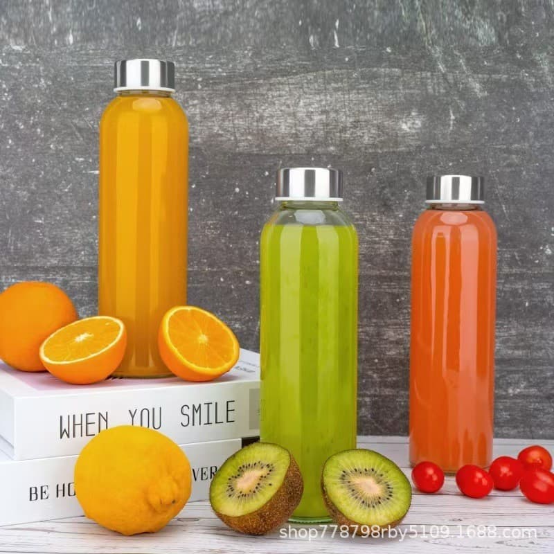 Amazon Glass Juice Cup with Small Steel Lid Sports Water Bottle Glass Cup Cloth Cover Water Cup Beverage Cup Custom Logo