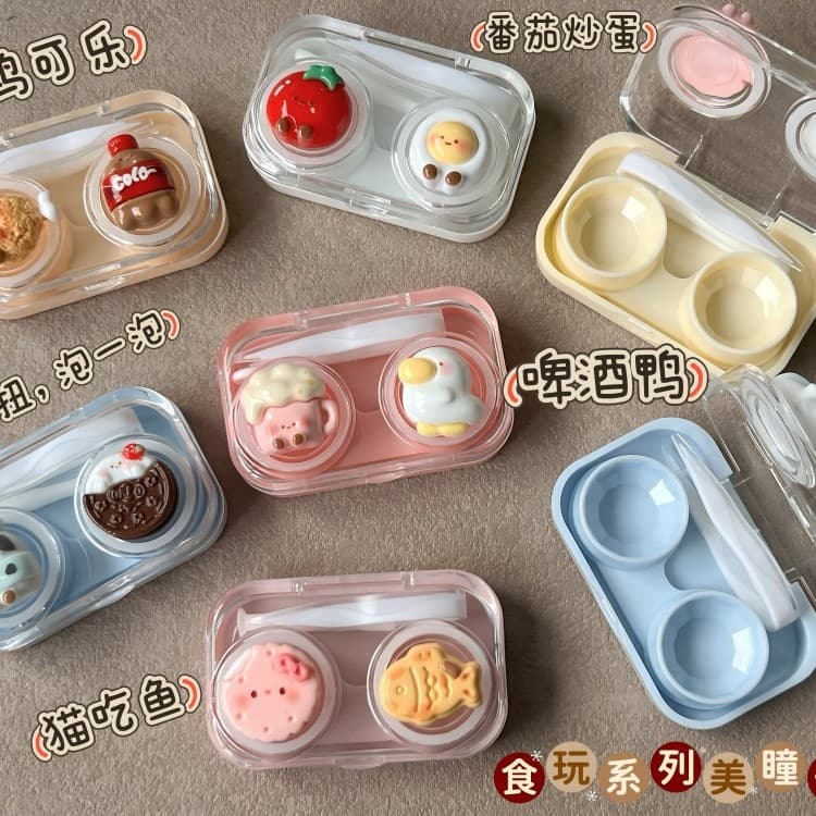Color Contact Lens Case Ins Style Cute Food and Toy Series Plastic Case Portable All-In-One Case for Lazy People