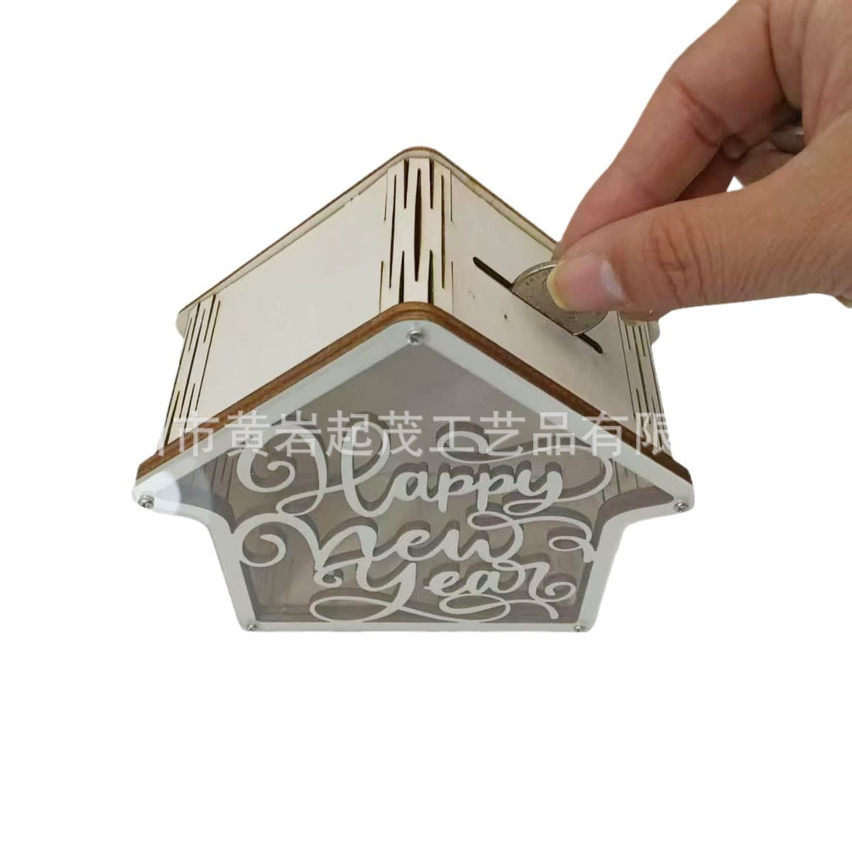 Customized Wood Crafts Piggy Bank New Year Gift Baby Greeting Card Storage Box Coin Box