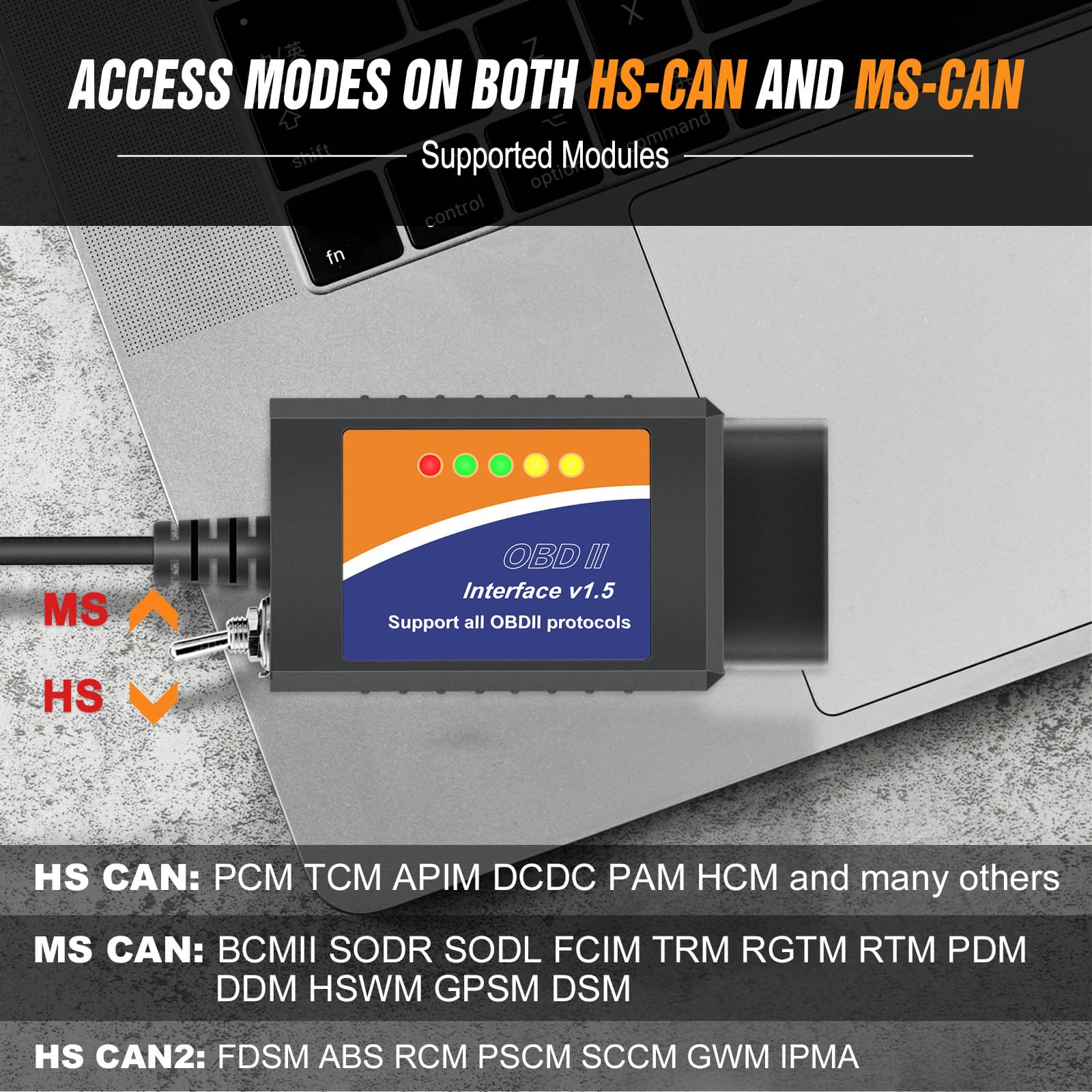 FORScan ELM327 with Switch Interface USB Cable, Flash Hidden Features, ELM327 Modified Cable with Car Diagnostic Tool