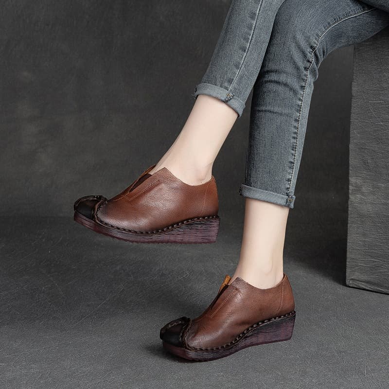 Shanghai Jie Shu 2022 New Style Vintage Single Shoe Comfortable Versatile Fashion Women's Footwear Soft Sole Cow Leather