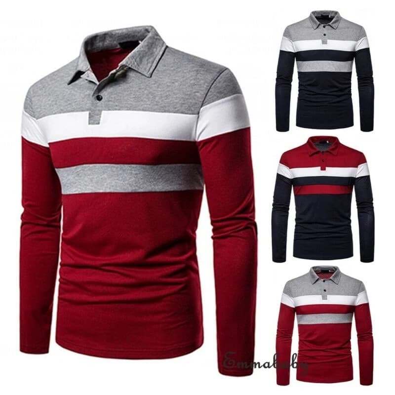 Men's Polo Splicing Casual Long Short Sleeve Shirt