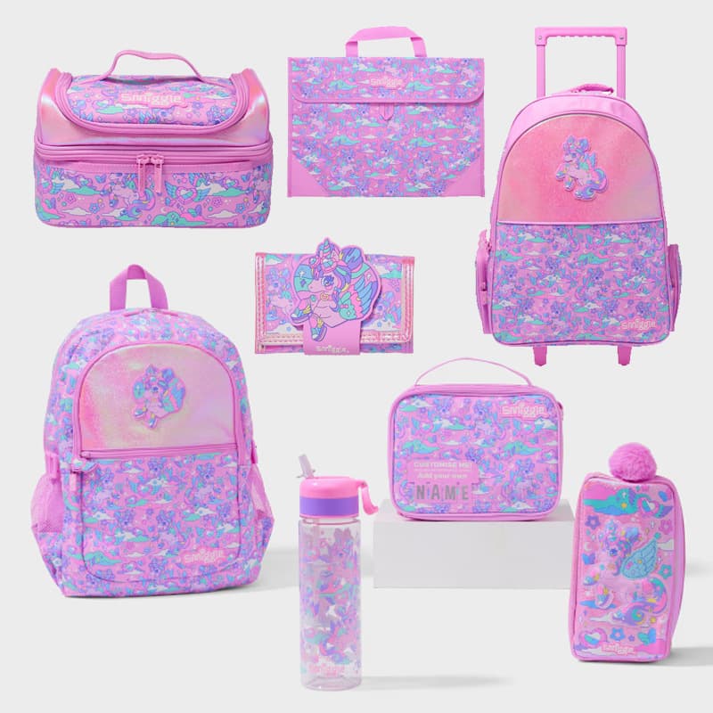 Australian Smiggle Cartoon Pony Backpack for Primary and Secondary School Students, Large Capacity, Includes Lunch Bag and Pencil Case