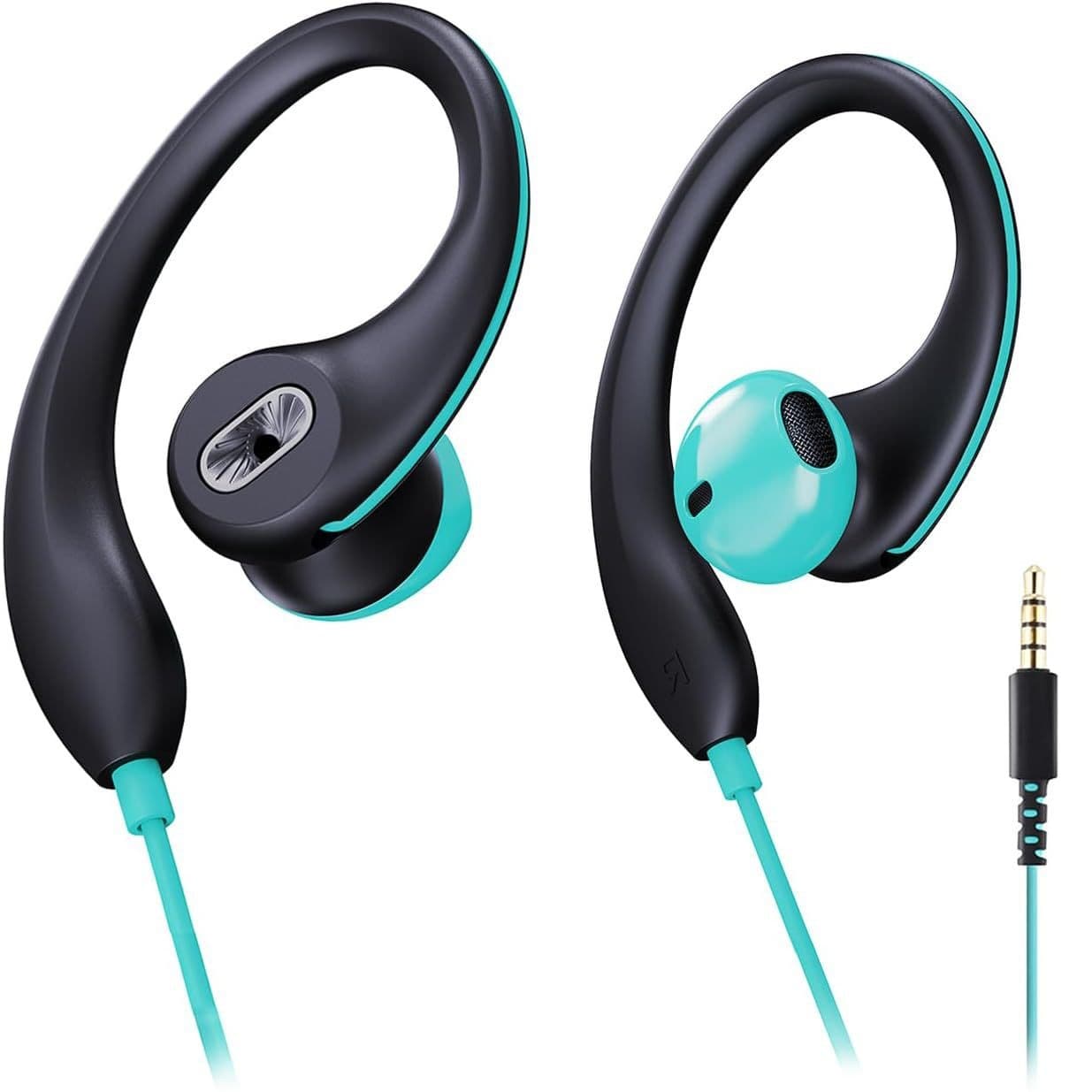 mucro wired over-ear sports headphones with microphone and in-line controls, 3.5mm, popular for running, hiking, mobile phones, and computers.