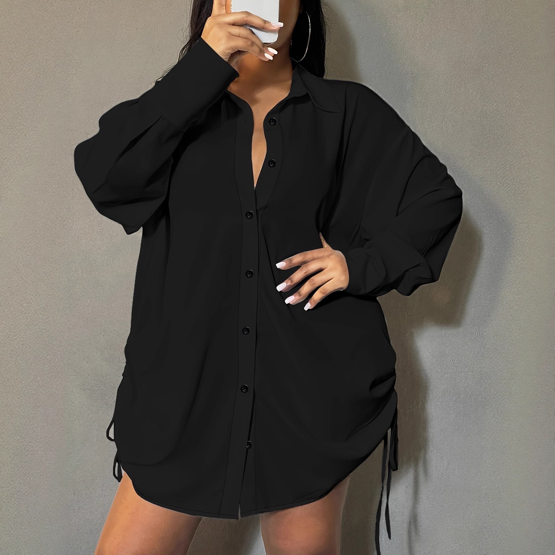 Amazon Best-Selling Plus Size Women's Blouse, Fashionable Tie-Front Long Sleeve Casual Shirt, Elegant and Comfortable