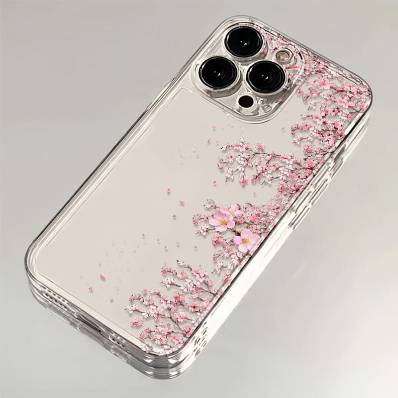 Half-screen Sakura suitable for new Apple 17 mobile phone case iphone16promax transparent 14pro high-end sense 13