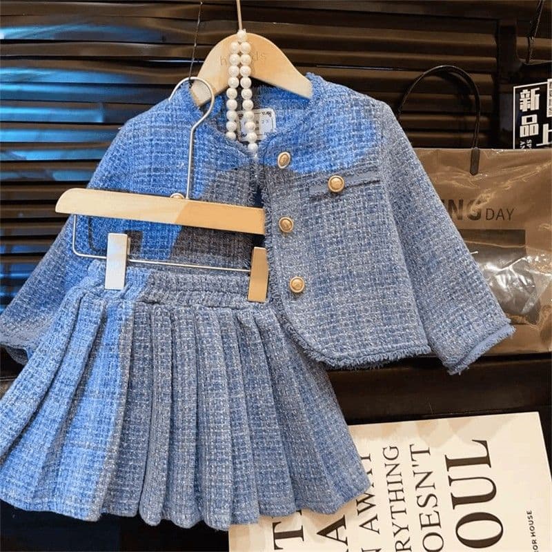 2025 Girls French Chic Style Short Skirt Set Spring Girl Elegant Coat and Skirt Two-piece Outfit