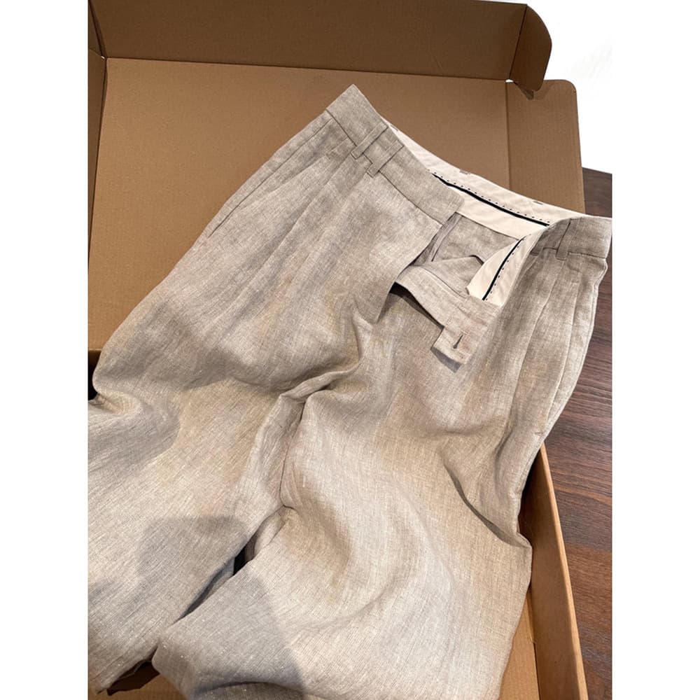 Lightweight, breathable, flowy, slimming, versatile straight wide-leg trousers for commuting and casual wear, high-end minimalist linen suit pants