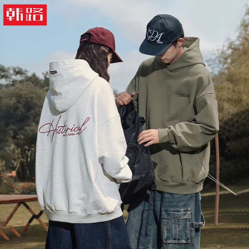 400G Heavyweight High-Street American Embroidery Pullover Hoodie for Men and Women, Spring New Trend Unisex Couple Hoodie, Loose-Fit Jacket