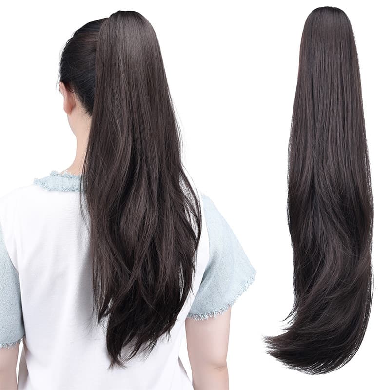 Cross-border EU/US Hair Clip Ponytail Wig for Women Long Hair Braid Tiger Mouth Clip High Temperature Silk Natural Slightly Curly Hair Thailand