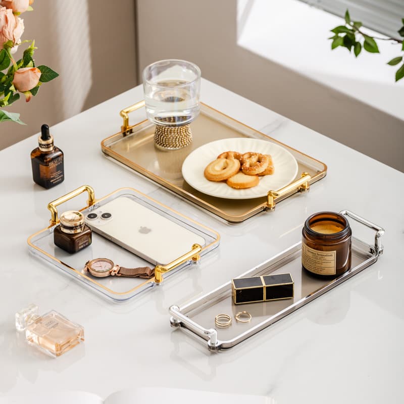 Nordic Square Plastic Tray Desktop Organizer Ins Style Double Ear Jewelry Tray Light Luxury Cup Storage Tray Drop Shipping
