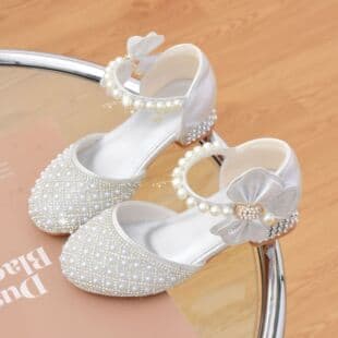 Girls Crystal Shoes New Princess High Heels Piano Performance Closed-Toe Shoes Toddler Kids Leather Sandals