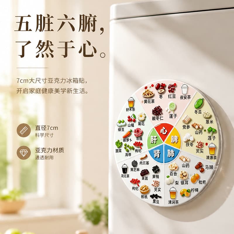 New Acrylic Magnetic Refrigerator Sticker Five Zang Six Fu Health Diet Chart Life Health Science Decorative Sticker