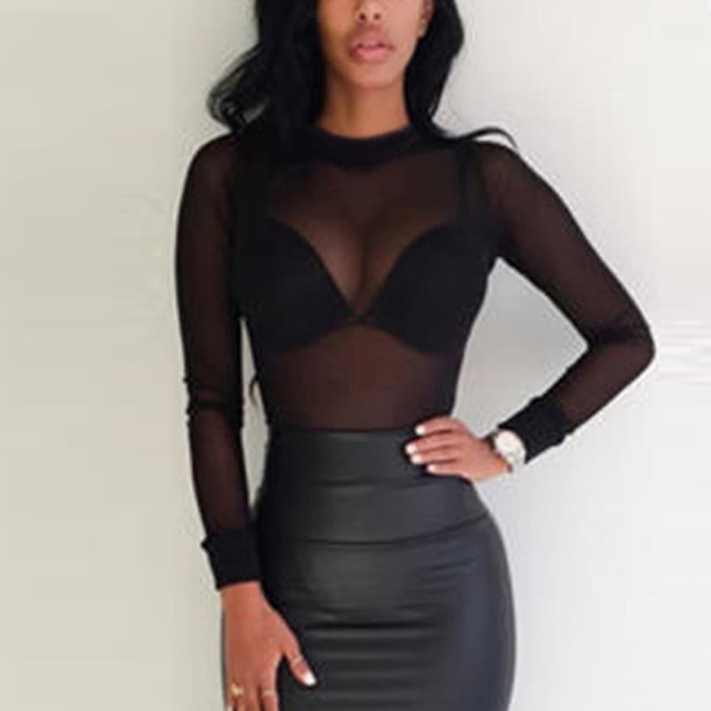 WSIH AliExpress Elastic Tight Sheer Sexy Mesh Base Layer Transparent Long Sleeve T-shirt Women's Lace Top