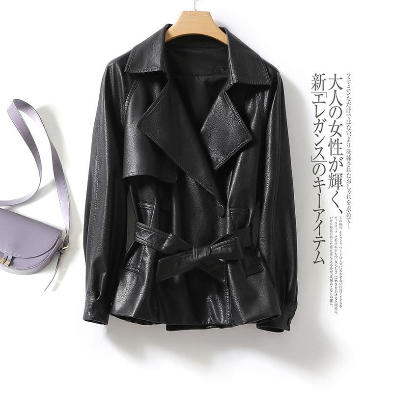 Women's PU Leather Jacket 2021 Autumn Winter New Style Faux Leather Coat Plus Size Short Jacket for Moms Korean Version