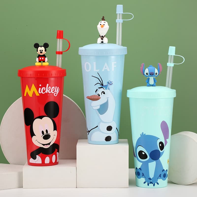 Disney Straw Cold Water Cup Large Capacity Cartoon Male and Female Student Summer New Home Coffee Milk Tea Juice Cup